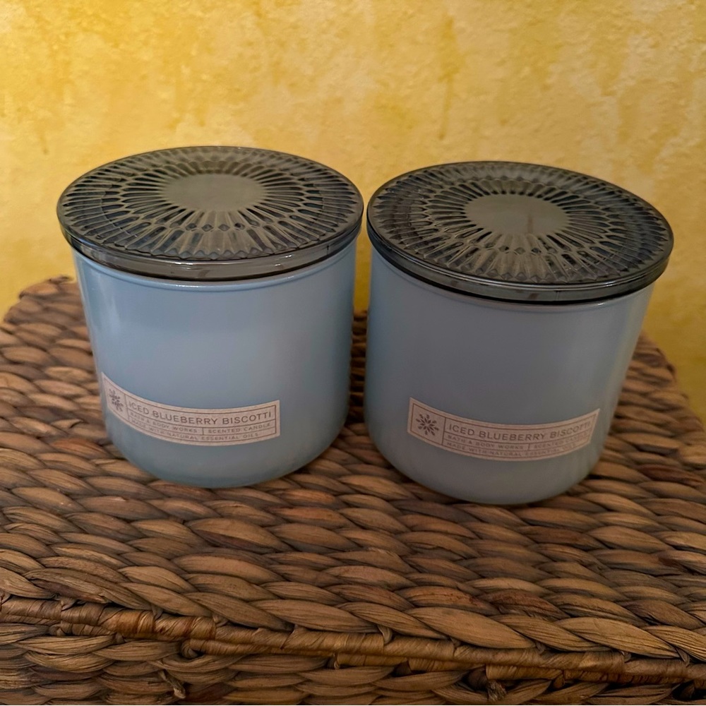 2 (two)Bath & Body Works 3 wick candles        "Iced  Blueberry Biscotti"